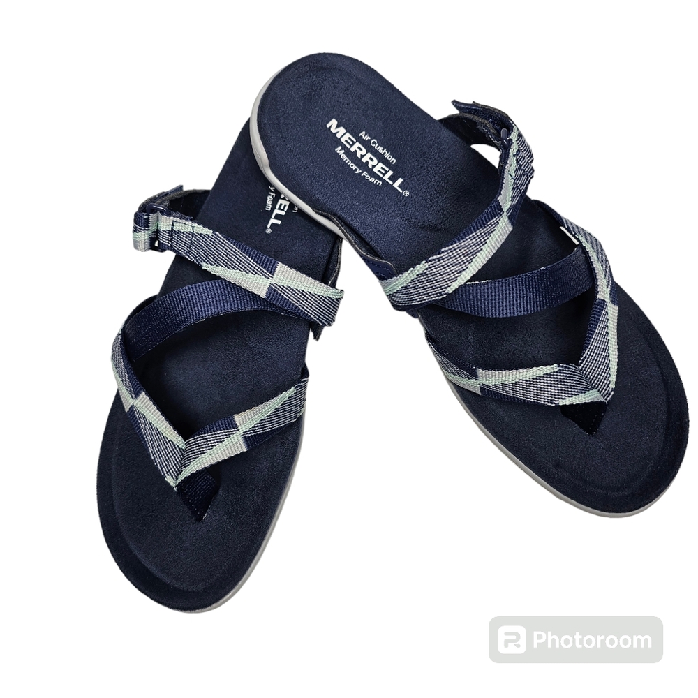 Merrell District Mendi Sport Sandal Navy, Gray, & White Thong Size 7